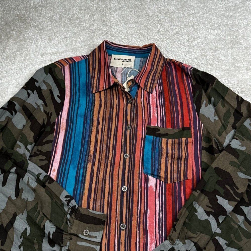 Savanna Jane Multicolor Camo Balloon Sleeve Blouse NEW - Picture 5 of 6